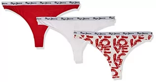 Majtki damskie - Pepe Jeans Damskie klasyczne stringi 3P miłość styl bikini, czerwone, XL (opakowanie 3 szt.), Czerwony, XL - grafika 1