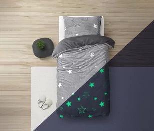135X200 Star - Glow In The Dark Kpl Pościeli Szary Pluszowy Mikropolar - Pościel - miniaturka - grafika 1