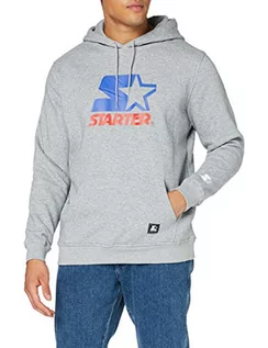 Bluzy męskie - STARTER BLACK LABEL Męska bluza z kapturem Two Color Logo Hoody z nadrukiem z przodu, naszywka z tkaniny i haft na rękawie, 2 kolory, rozmiar S do XXL, H.grey, S - grafika 1