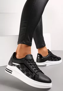 Czarno-Białe Sneakersy na Platformie z Brokatowymi Wstawkami Elsalor - Sneakersy damskie - miniaturka - grafika 1