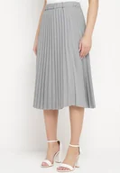 Spódnice - Ciemnoszara Plisowana Spódnica Midi z Wyższym Stanem Isolara - miniaturka - grafika 1