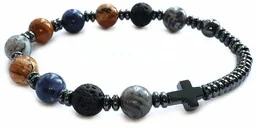 Bransoletka różaniec na rękę z kamieni lawa. soldait, jaspis, hematyt 8641 [P6] - Biżuteria religijna - miniaturka - grafika 1