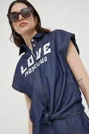 Koszule damskie - Love Moschino koszula bawełniana damska kolor granatowy relaxed z kołnierzykiem klasycznym - miniaturka - grafika 1