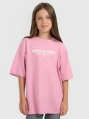 Koszulki dla dziewczynek - 4F T-shirt regular z nadrukiem dziewczęcy - różowy 146/152 (10-12 lat) - miniaturka - grafika 1