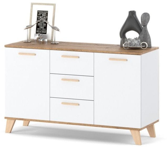 Komoda Biała Skandynawska Olivier 120cm Szafka Pojemna Rtv Z 3 Szufladami