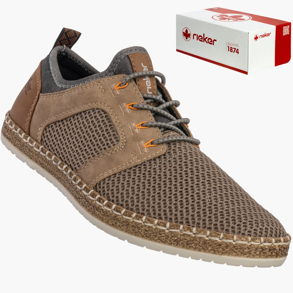 Buty Męskie RIEKER Półbuty Skórzane Sportowe Sneakersy Beżowe B5252-60 45