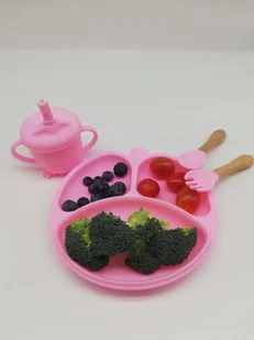 BABY BOX Talerzyk z przyssawką łyżka widelec kubek karmienie BLW PREZENT - Miseczki i talerzyki dla dzieci - miniaturka - grafika 1