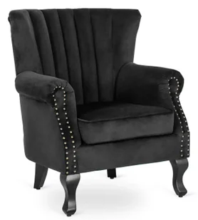 Czarny welurowy fotel uszak glamour - Reven - Fotele - miniaturka - grafika 1