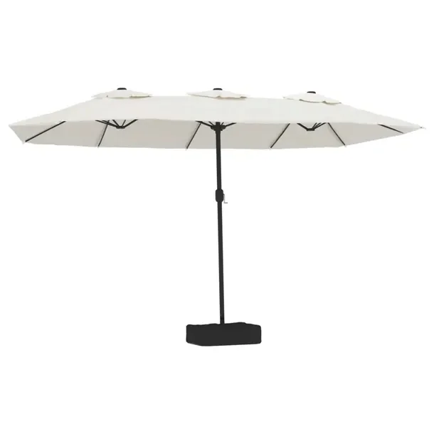 Podwójny Parasol Ogrodowy UV, Piaskowy Biały/Ciemnoszary, 449x265x245 cm