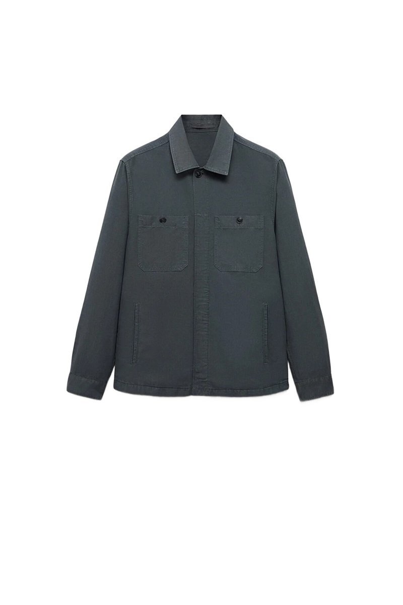 MANGO MAN KURTKA MĘSKA JEDNORZĘDOWA DO BIODER SZARA Z KIESZENIAMI L 5DA