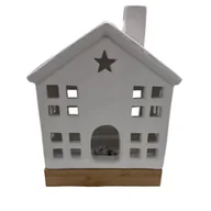 Ozdoby bożonarodzeniowe - Figurka ceramiczna LED domek 16 x 12 cm biały - miniaturka - grafika 1