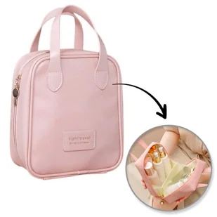 Kosmetyczka organizer na kosmetyki z rączką 17x7x19cm różowa KS128R - Kosmetyczki, organizery i kuferki - miniaturka - grafika 1