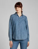 Koszule damskie - LEE VOLUME SLEEVE SHIRT DAMSKA MATERIAŁOWA JEANSOWA BLUE YONDER L45BZSS 112140141 - Lee - miniaturka - grafika 1