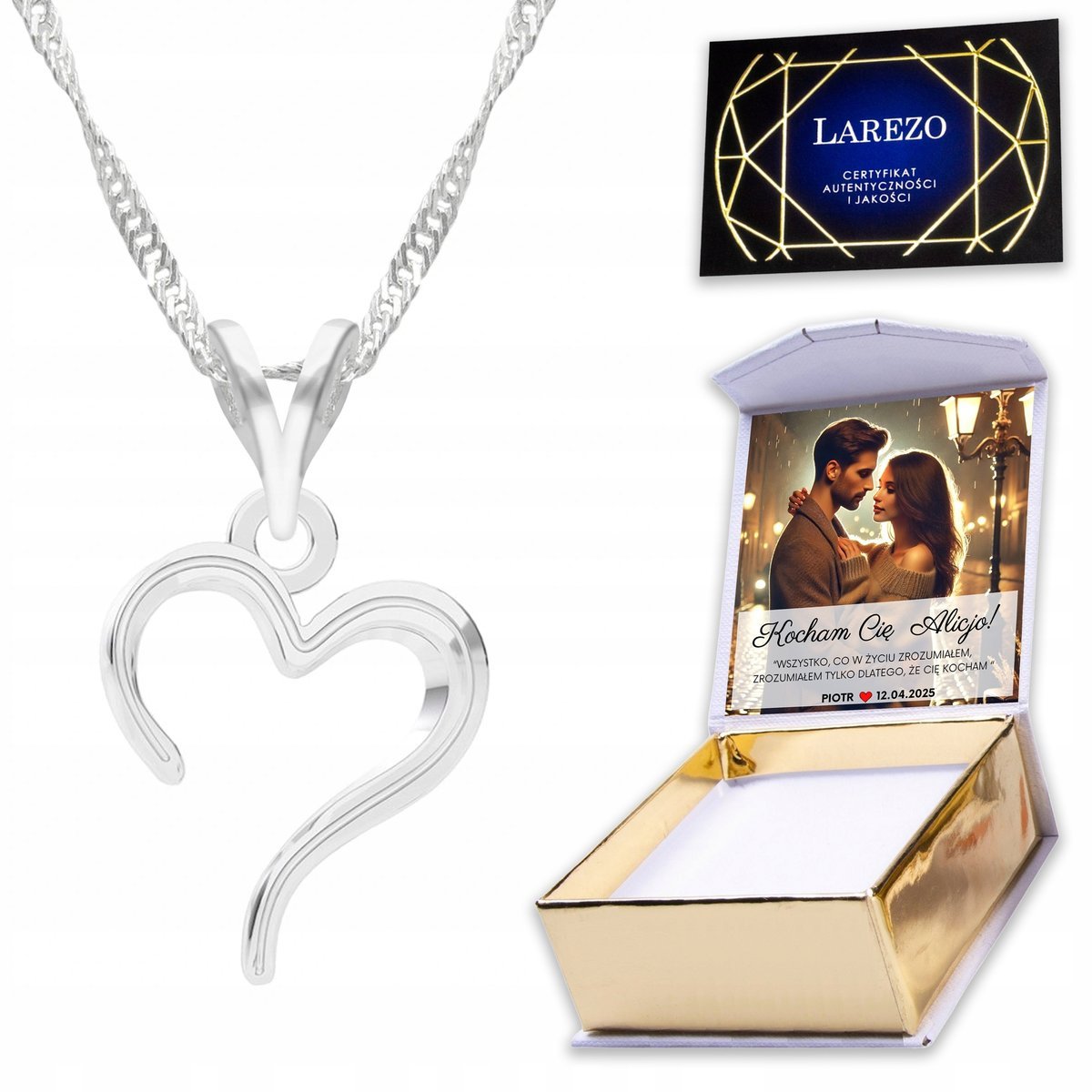 Naszyjnik Srebrny 925 Serce Serduszko Miłość Forever Love + WŁASNY NADRUK