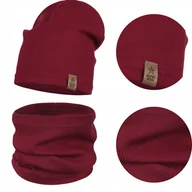 Czapki damskie - KOMPLET DZIECIĘCY BAWEŁNIANY CZAPKA KOMIN NA JESIEŃ ZIMĘ BORDOWY 48-52 - miniaturka - grafika 1