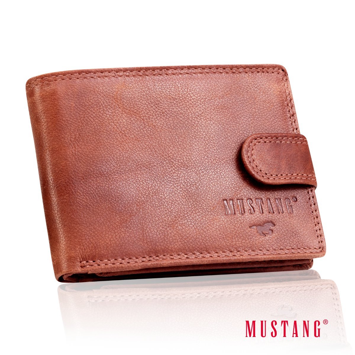 MUSTANG Denimo Wallet Side Opening With Button SKÓRZANY PORTFEL POJEMNY NA KARTY PREMIUM RFID