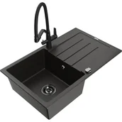 Zlewozmywaki z baterią - Mexen Bruno zlewozmywak granitowy 1-komorowy z ociekaczem i baterią kuchenną Duo, czarny/złoty metalik - miniaturka - grafika 1