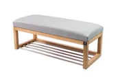 Ławki do przedpokoju - Ławka na buty LPG-4 190cm EMRAWOOD drewno lite kolor naturalny siedzisko gładkie ekoskóra kolor popiel - miniaturka - grafika 1