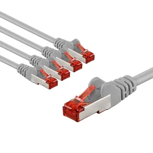 goobay 65990 CAT6 kabel sieciowy w zestawie 5 szt. / kabel krosowy ekranowany S/FTP/CU Ethernet kabel, PiMF, LSZH/Cat 6 kabel z 10 Gbits/szary / 5 x 1 m - Kable miedziane - miniaturka - grafika 1