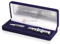 Pamiątka Chrztu Świętego - Długopis zdobiony kryształkami Swarovski w pudełku NAVY BLUE z grawerem PREZENT - miniaturka - grafika 1