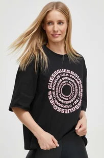 Guess t-shirt bawełniany damski kolor czarny - Koszulki sportowe damskie - miniaturka - grafika 1