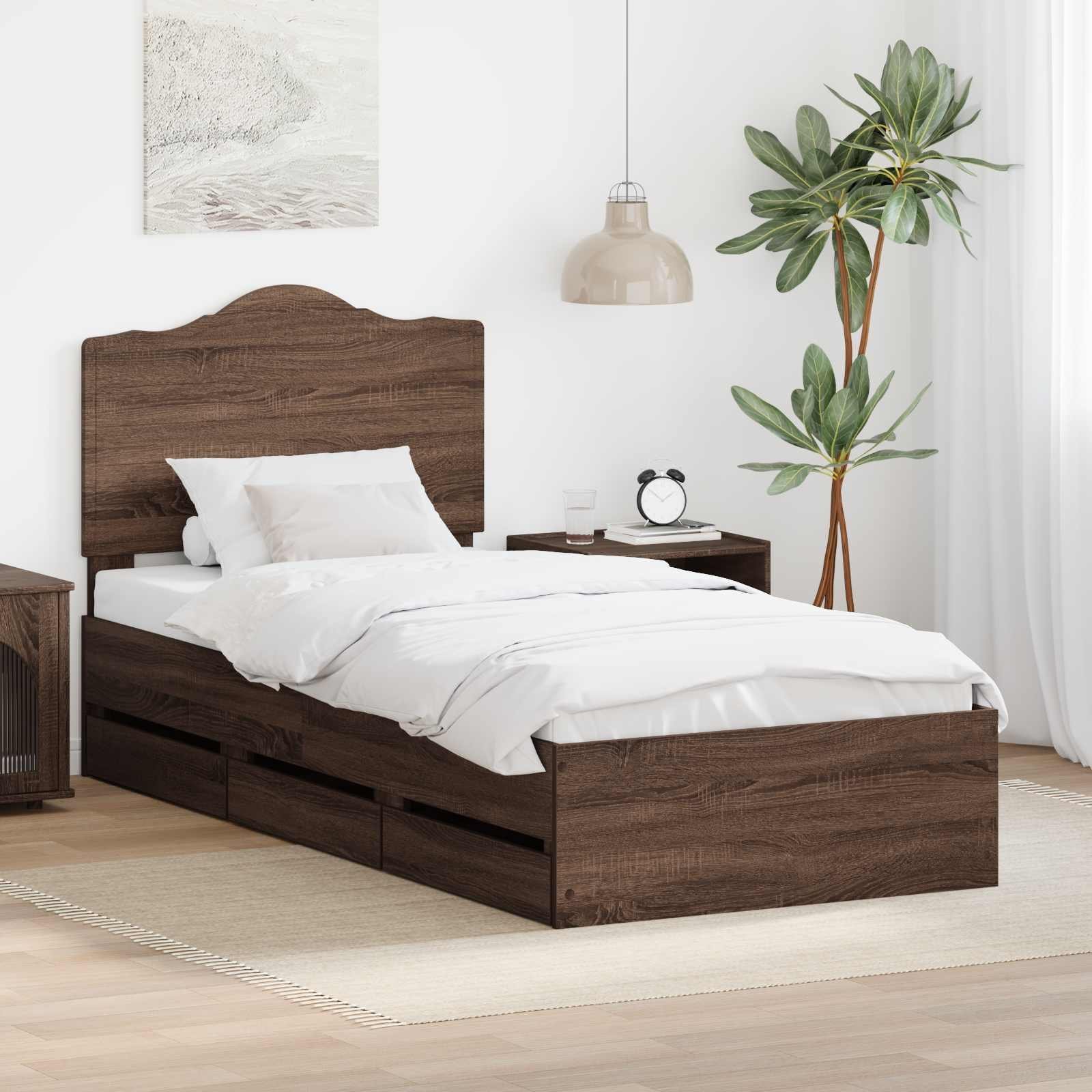 vidaXL Ramka łóżka Brązowy dąb 98.5 x 200 cm Drewno inżynieryjne