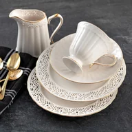 Serwisy do kawy i herbaty - Serwis do kawy herbaty porcelanowy na 6 osób CLARA Gold Ivory - miniaturka - grafika 1