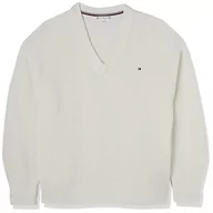 Swetry damskie - Tommy Hilfiger Damski sweter V-NK z bawełny prążkowanej dzianiny, ecru, XXS - miniaturka - grafika 1