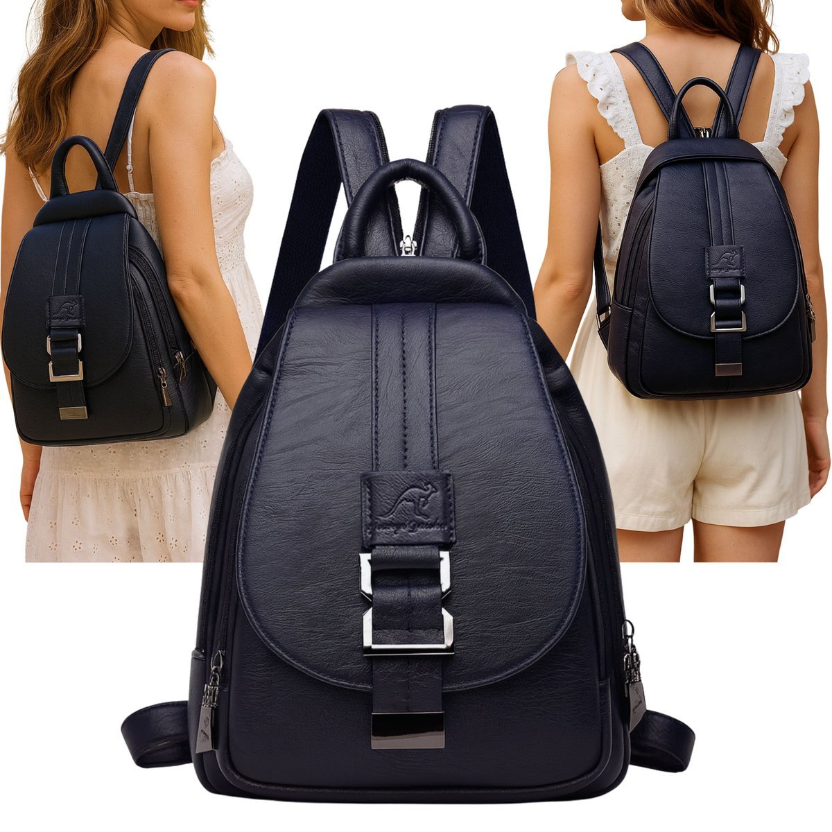 Plecak Damski Plecaczek Miejski Do Szkoły Pracy Eko Skóra Vintage Torba 2W1 Granatowy