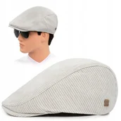 Czapki męskie - KASZKIET Męski Bawełniany na Lato Czapka w Paski JASNOBEŻOWY Pako Jeans - miniaturka - grafika 1