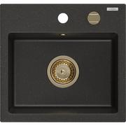 Zlewozmywaki - Mexen Milo zlewozmywak granitowy 1-komorowy 435 x 410 mm,  czarny/złoty metalik, syfon złoty - miniaturka - grafika 1