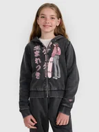 Bluzy damskie - 4F Bluza dresowa rozpinana z kapturem dziewczęca - szara 122 (6-7 lat) - miniaturka - grafika 1