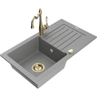 Zlewozmywaki z baterią - Mexen Pablo zlewozmywak granitowy 1-komorowy z ociekaczem i baterią kuchenną Carla, szary - miniaturka - grafika 1