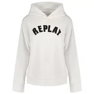 Bluzy damskie - Replay Damska bluza z kapturem Regular Fit, 310 White Silver, XXS - miniaturka - grafika 1