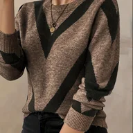 Swetry damskie - TEMU Sweter Damski - Brązowy/Czarny/Szary/Biały/Beżowy - Okrągły Dekolt, Sweter na Jesień/Zimę - Codzienny i Formalny Styl, Sweter dla Kobiet, - miniaturka - grafika 1