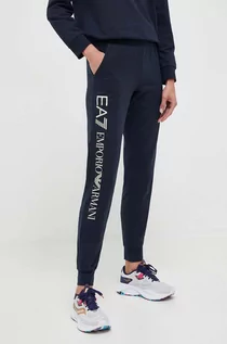 Spodnie damskie - EA7 Emporio Armani spodnie dresowe kolor granatowy gładkie - grafika 1