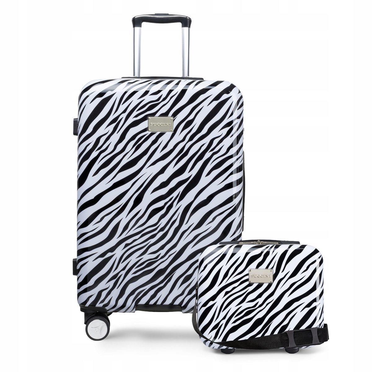PUCCINI Zestaw Komplet WALIZEK Podróżnych 2w1 Średnia + Kuferek ABS Zebra