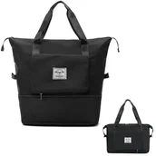 Torby podróżne - Praktyczna torba podróżna z rozkładanym dnem - pojemna, lekka i wygodna w podróży czarna DA80A - miniaturka - grafika 1