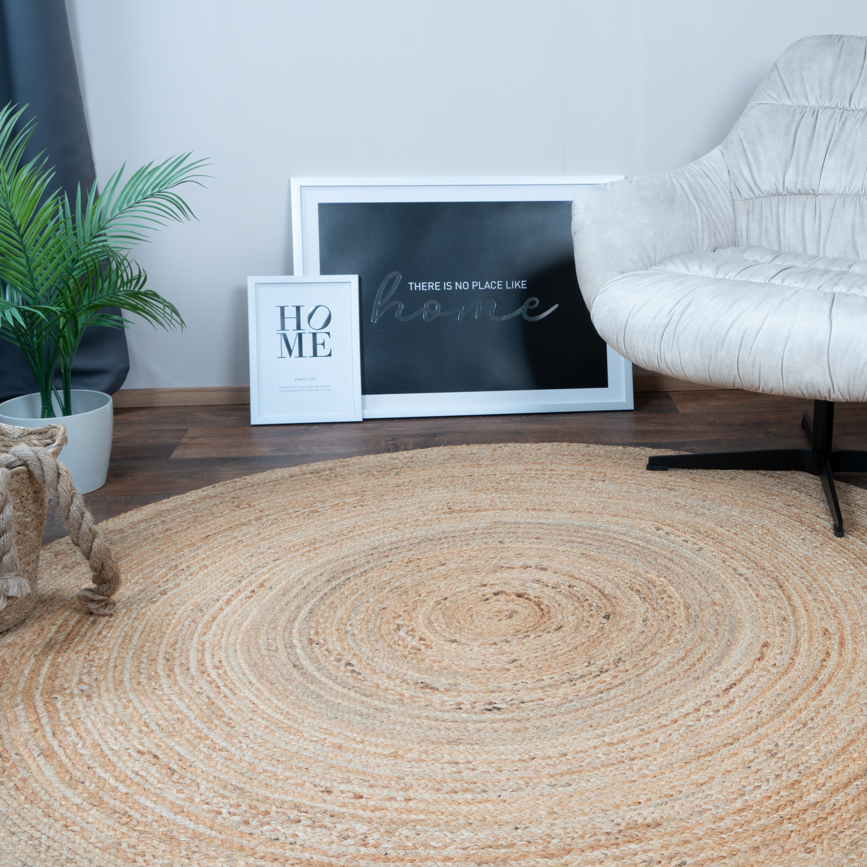 CONSILIO CONCEPT Ø 160 x 160 Dywan do salonu naturalny beżowy juta płaski splot boho styl country wegański gładki pleciony