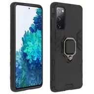 Etui i futerały do telefonów - Odporne na wstrząsy hybrydowe etui Samsung Galaxy S20 FE z metalową podstawką pierścieniową, czarne - miniaturka - grafika 1