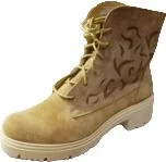 Botki damskie - BnW jasnobrązowe skórzane BOTKI creepersy zapięcie sznurowane - miniaturka - grafika 1