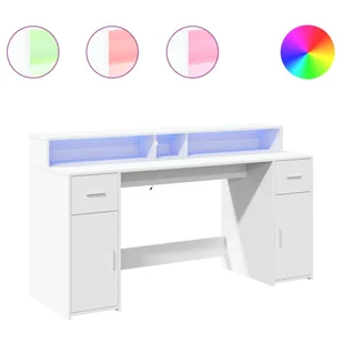 vidaXL Biurko z podświetleniem LED, białe, 160x55x91 cm - Biurka - miniaturka - grafika 1