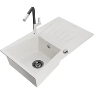 Zlewozmywaki z baterią - Mexen Cesar zlewozmywak granitowy 1-komorowy z ociekaczem i baterią kuchenną Flora, biały - miniaturka - grafika 1