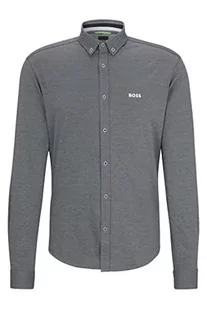 BOSS BIADO R Regular -Fit męska koszula z bawełny piqué-jersey z kołnierzem na guziki, granatowy, S - Koszule męskie - miniaturka - grafika 1