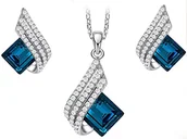 Zestawy biżuterii dla kobiet - Elegancki komplet biżuterii kolczyki i naszyjnik z rombem z niebieską cyrkonią - miniaturka - grafika 1