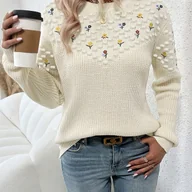Swetry damskie - TEMU Kwiatowy Sweter z Haftem dla Kobiet [Wybrany przez Nian Nian] - miniaturka - grafika 1