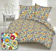 Pościel - Karo Pościel z kory 140x200 859a biała folk łowicki kwiatki kolorowe na guziki bawełniana Kora 23 - miniaturka - grafika 1