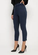 Spodnie damskie - Granatowe Dopasowane Spodnie z Bawełną i Szeroką Gumką w Pasie Ozdobione Nitami Melonara - miniaturka - grafika 1