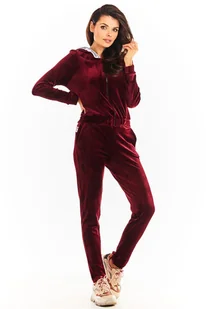 Krótka Welurowa Bluza na Suwak z Kapturem - Bordowa - Bluzki damskie - miniaturka - grafika 1