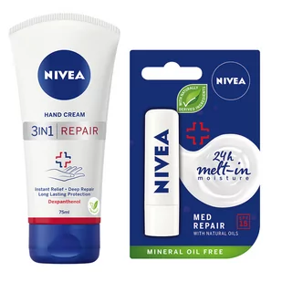 NIVEA Zestaw Regenerujący Pomadka + Krem do rąk - Zestawy kosmetyków damskich - miniaturka - grafika 1